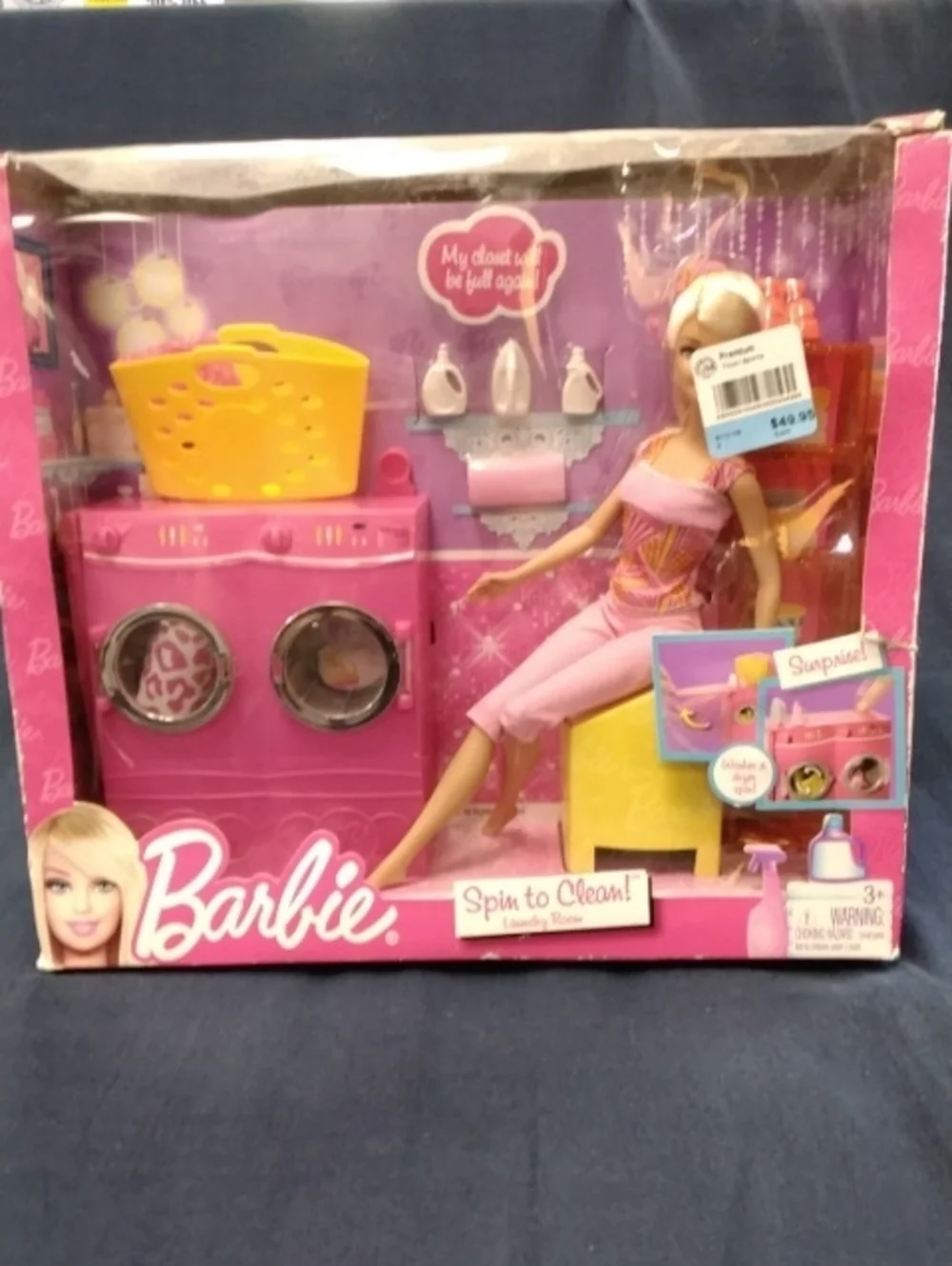 Barbie Laundry Room Playset in Pink and Yellow